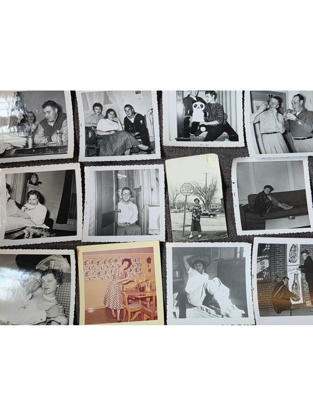 Vintage 50s Candid Snapshot Photo Lot (11) Funny Guy on Toilet Party Pics 7Up +